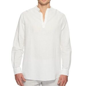 Perry Ellis Linen Solid White Linen Popover Shirt Mens Size M